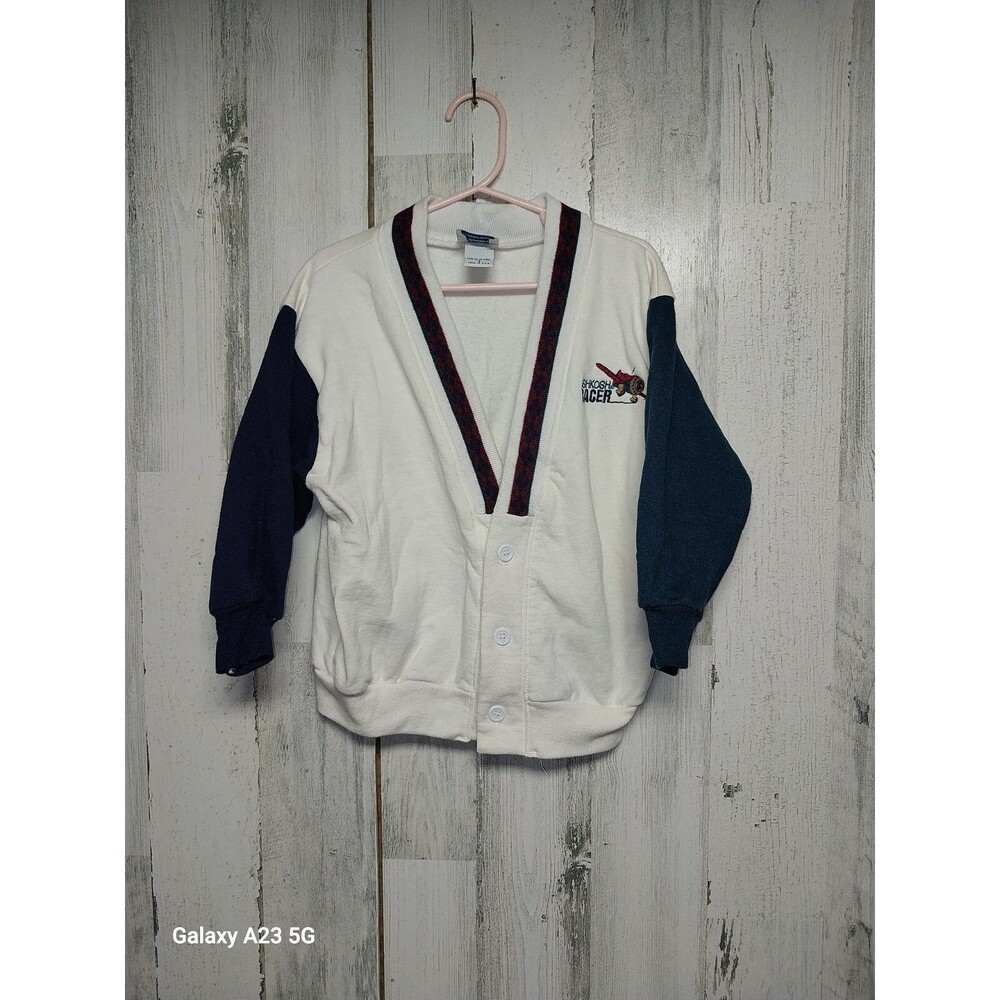 Vintage Oshkosh Racer Embroidered Airplane Cardigan Sweatshirt Size 4 Boys